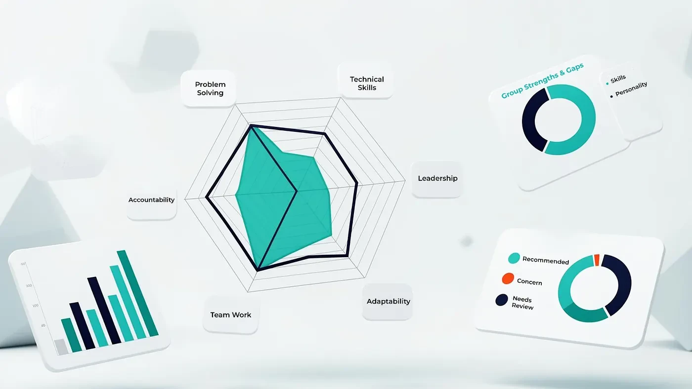 Traitfit candidate report with radar chart showing leadership and cultural fit scores
